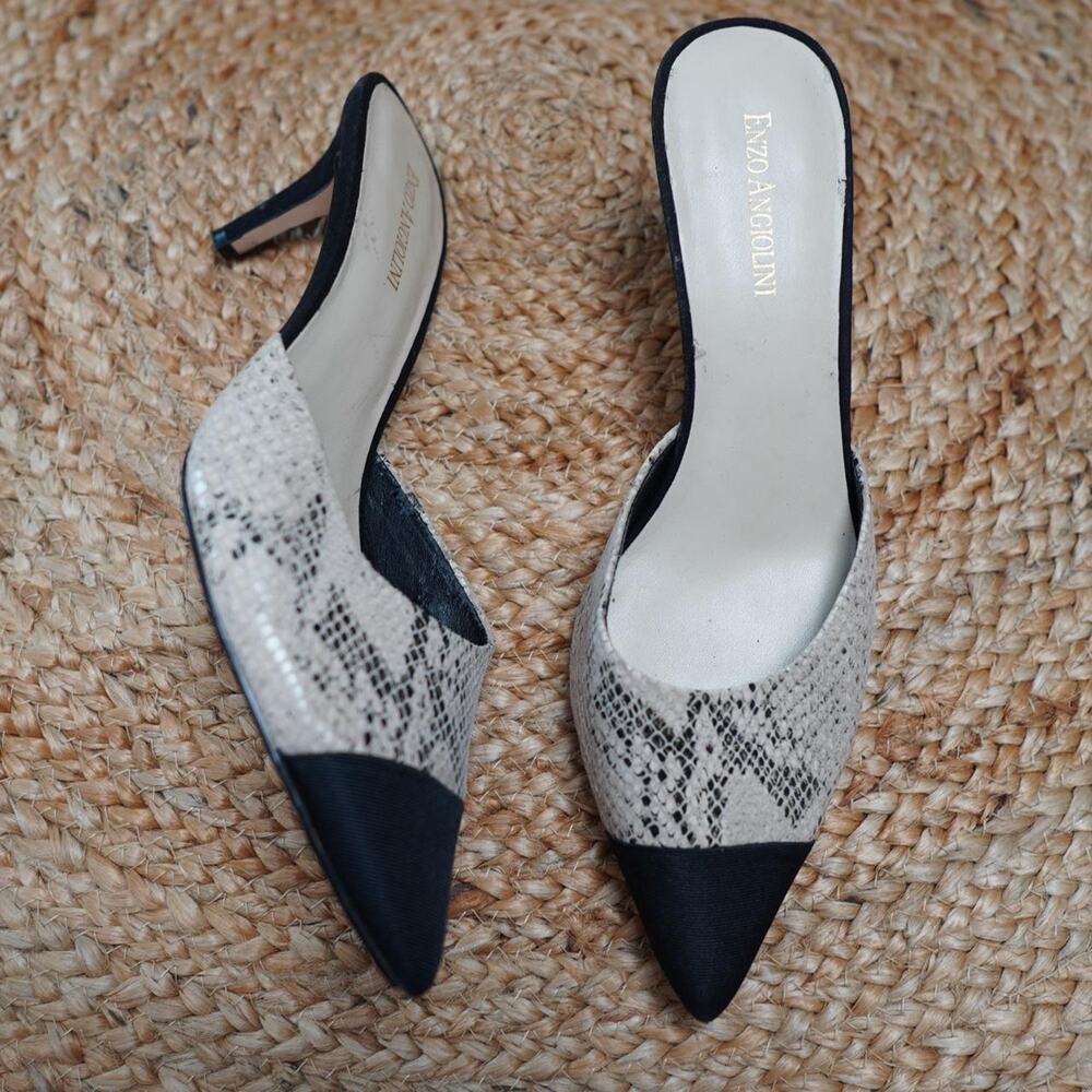 Enzo Angiolini Snakeskin Kitten Heel Mules 9